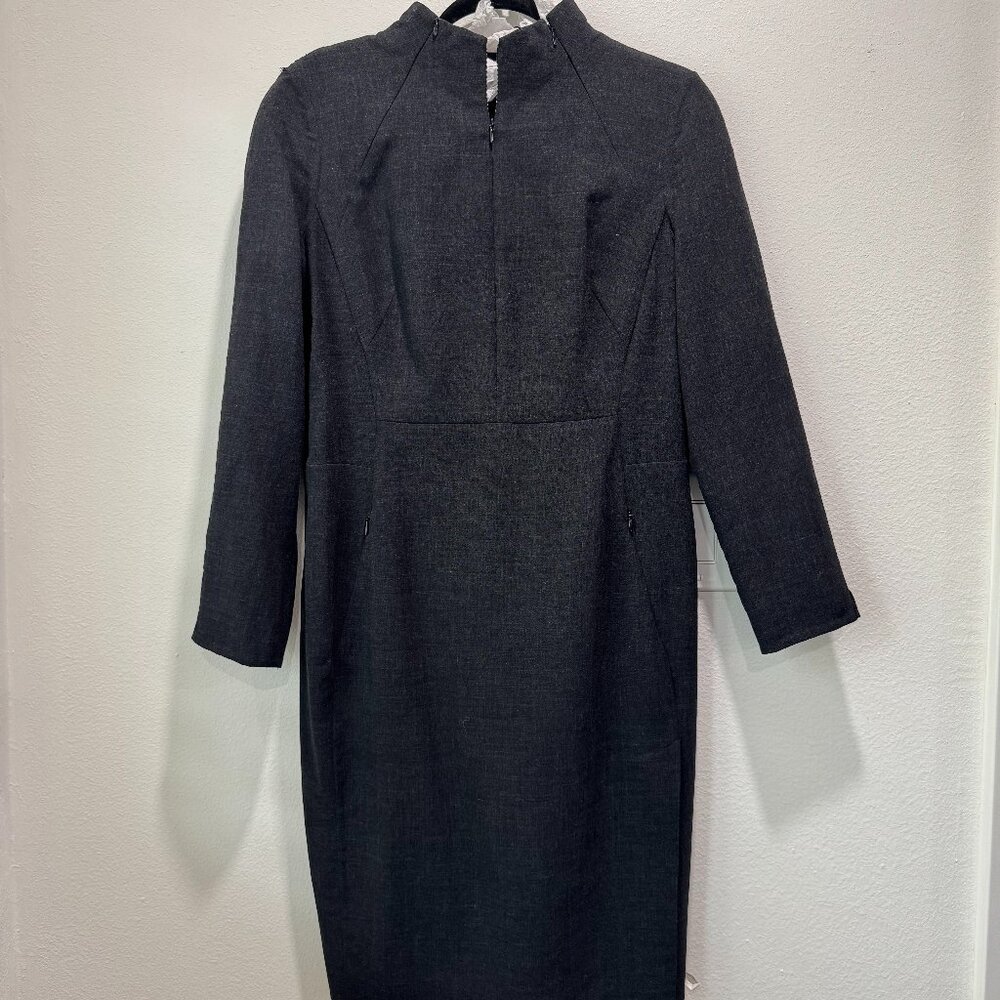 Akris Mock Neck Wool Women's Charcoal Dress with Pockets (Size 8)